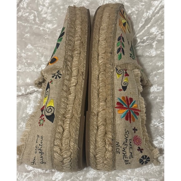 Johnny Was Parker Embroidered Espadrilles Womens 8M Tan Boho Slip On Flats